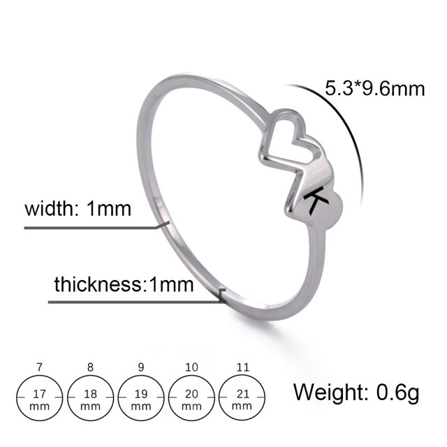HIPEE Fashion Stainless Steel A-Z 26 Letters Rings Double Heart Hollow Women Ring For Women Charm Wedding Finger Jewelry Gift