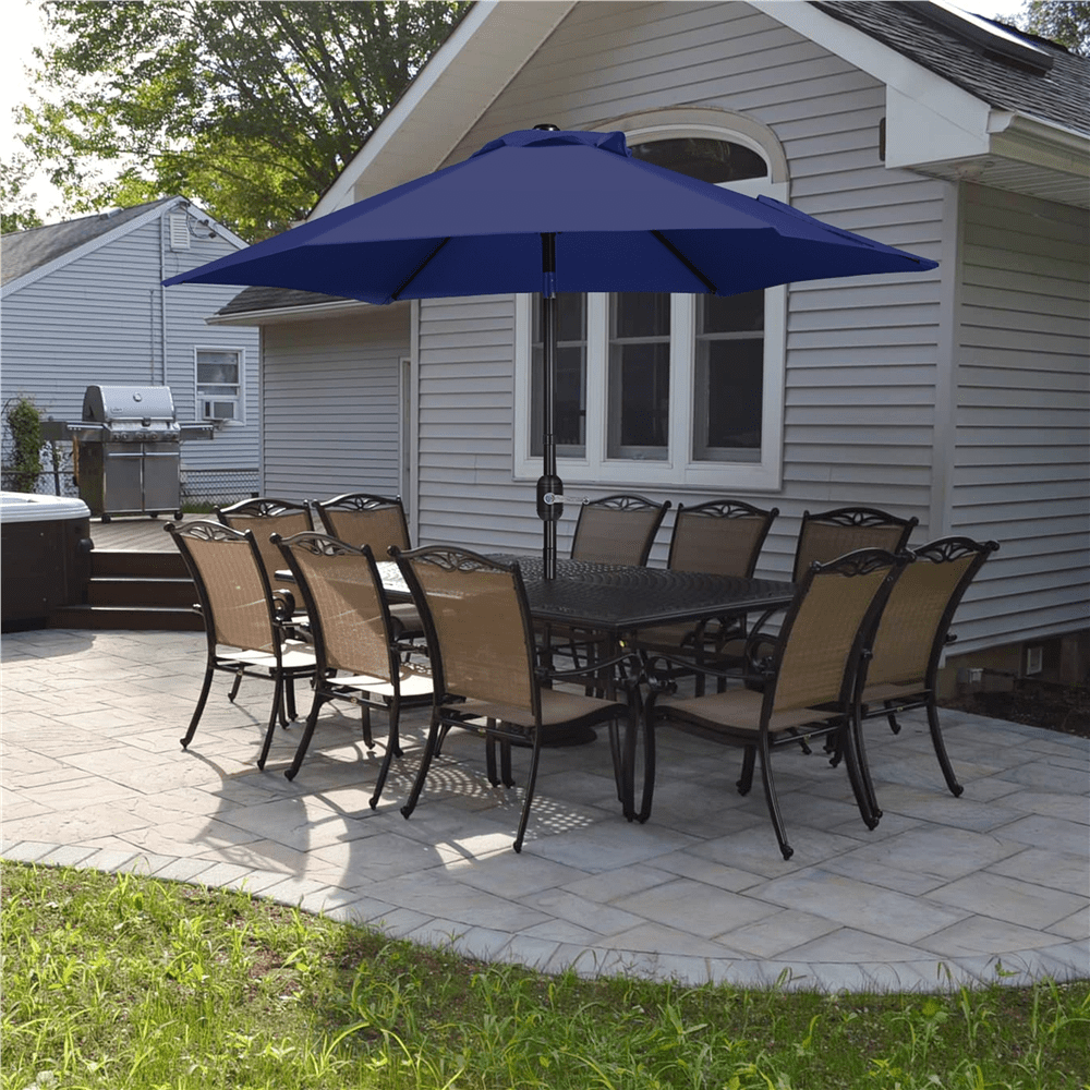 Renwick 7.5Ft Outdoor Patio Umbrella with Push Button Tilt and Crank, Navy Blue