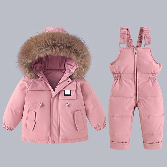 XIMIN Boy Two Piece Outfits Snow Ski Bibs Pant and Down Jacket Toddler Girl Snowsuit Winter Warm Clothes Snow Bib Kid Coat Winter Jumpsuit