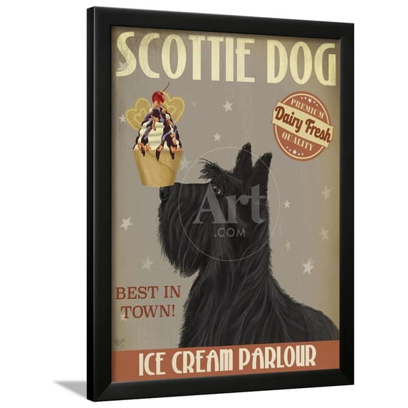 Scottish Terrier Ice Cream, Framed Art Print Wall Art by Fab Funky Sold by Art.Com