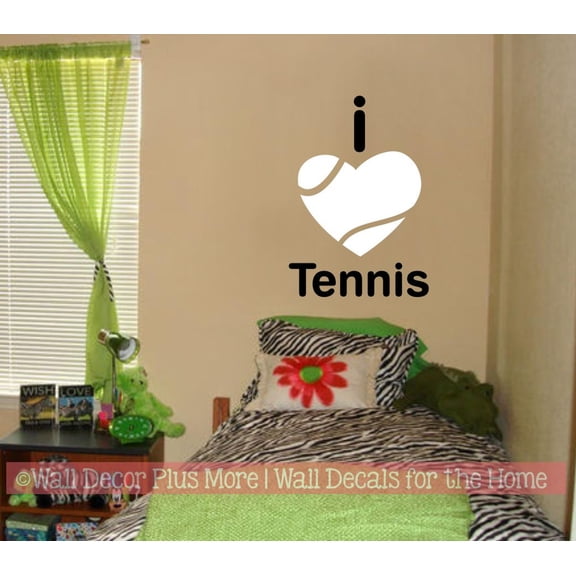 Wall Vinyl Decal Home Decor Art Sticker - Sports Wall Art for Kids Decal I Heart Tennis Kids Bedroom Cool Decor Sticker Art - Vinyl Wall Art - Black/White