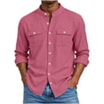 thumbnail image 2 of Cotton Blend Men Short Sleeve /Long Sleeve Button Down Shirts Solid Color Henley Collar Tshirt With Pockets, 2 of 6