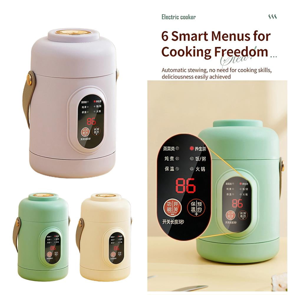 500W Mini Health Pot, 800ML Portable Electric Rice Cooker for Office, Dorm, Home - Stainless Steel Noodle Cooker with 6 Presets, 12H Timer, Khaki