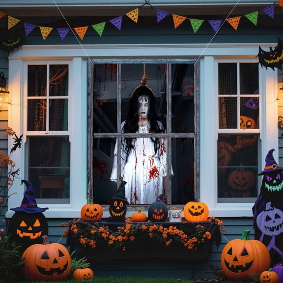 Halloween Decorations Window Cover, Halloween Party Decorations Spooky Window Curtain for Door Wall Display, Halloween Decor Background Accessory for Holiday Events, Seasonal Home Decoration
