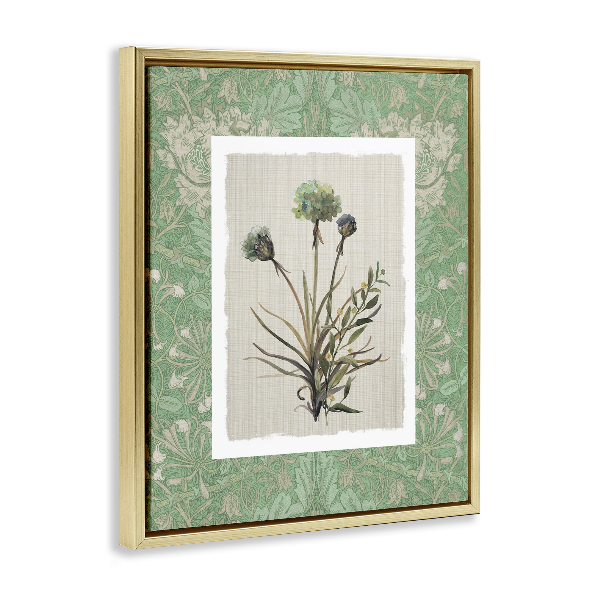 Stupell Industries Vintage Foliage in Green Gold Framed Floater Canvas Wall Art, design by Carol Robinson