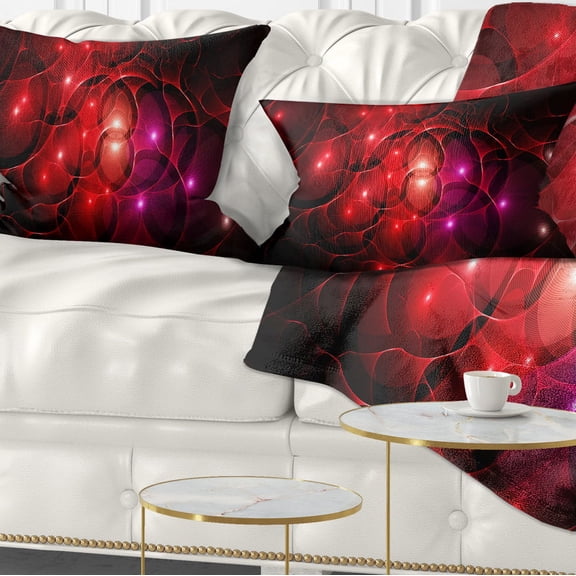 Designart Red Fractal Space Circles - Abstract Throw Pillow - 12x20