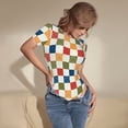 thumbnail image 3 of Fotbe Floral Checkerboard Body de Mujer con Cuello Redondo y Mangas Cortas, Sin Mangas Ajustado, Suave, Cómodo y Básico-Large, 3 of 7