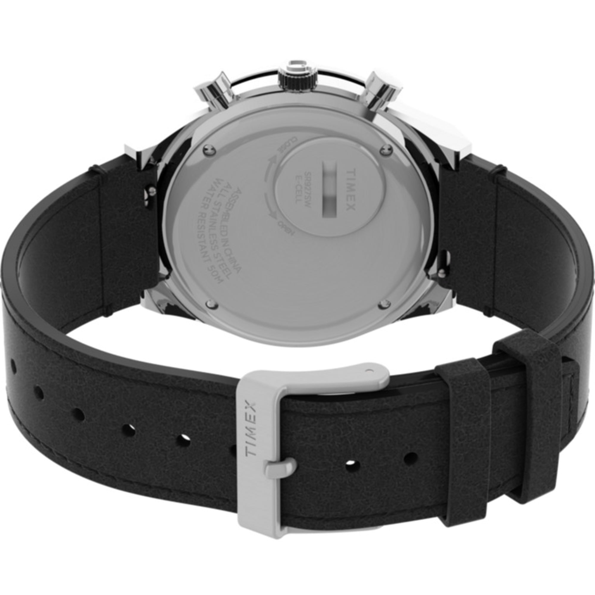 Timex TW2V42700 Men s Q Black Leather Strap Chronograph Watch Walmart