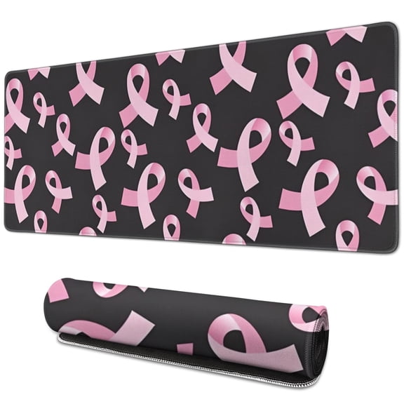 Long Mouse Pads for Desk,Pink Breast Cancer Desk Mats on Top Of Desks, Desk Mouse Pad Extra Large with 3mm Non-Slip Base and Stitched Edge for Gaming,Office,Work,Home 31.5x11.8in