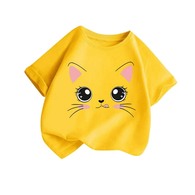 Girls Tops Short Sleeve Animals Graphic Tees Summer T Shirts Crewneck Shirts Tees Yellow 6-8 Years