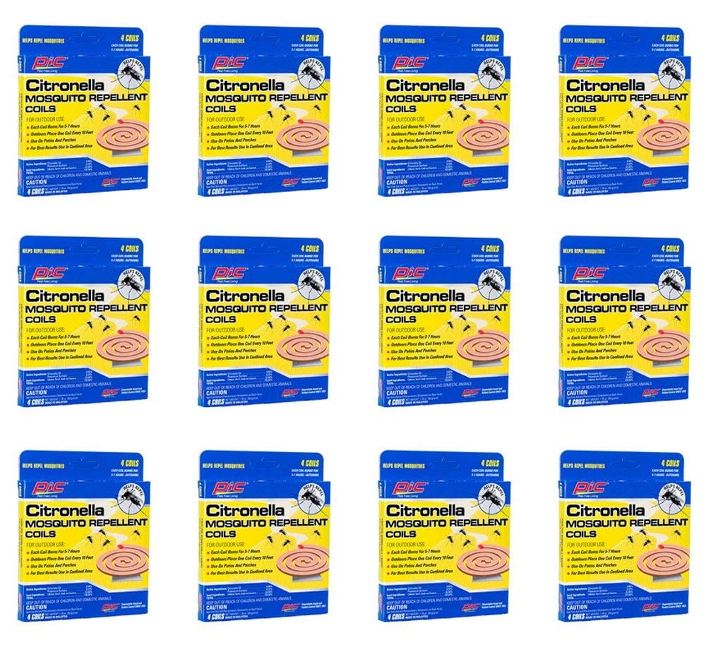 PIC Citronella Mosquito Repellent Coils, 12 Packs of 4