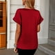 thumbnail image 4 of Camiseta Estrela de satén con cuello en V para mujer, camiseta informal de manga corta con bolsillo, cómoda, a la moda, para mujer, color rojo vino S, 4 of 6
