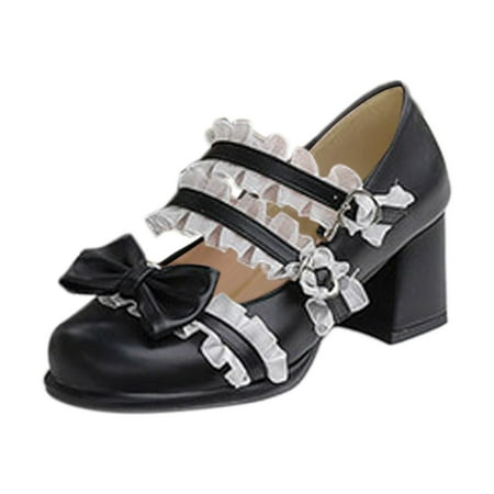 

YUHAOTIN Women s High Heels Ladies Retro Single Shoes Heel Mary Jane Shoes Bowknot College Style Large Size Square Toe Heels Sandals Heel Shoes Dance Shoes Womens High Heels Black Pumps