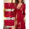 thumbnail image 3 of Ausing Womens Lace Kimono Robe Lingerie Set Mesh See Through Cover Up with Panty Split Open Front Coats Lightweight Nightdress Nightgown 2pc Red XL, 3 of 5