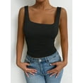 thumbnail image 3 of Women'S Summer Sleeveless Square Neck Tank Top Ruched Slim Fit Basic Vest Tops Black S, 3 of 6