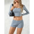 thumbnail image 4 of Biekopu Women Pajama Set, Long Sleeve Bow Crop Top with Low Waist Shorts Sleepwear Loungewear, 4 of 9