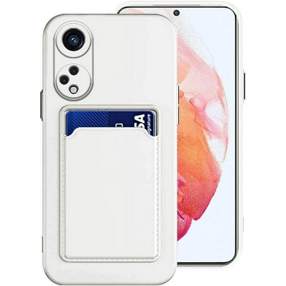 Compatible with Oppo Reno 8T 5G Case with Card Holder Shockproof Oppo Reno 8T 5G Phone Case for Women Men Soft Silicone TPU Bumper Protective Case (White)