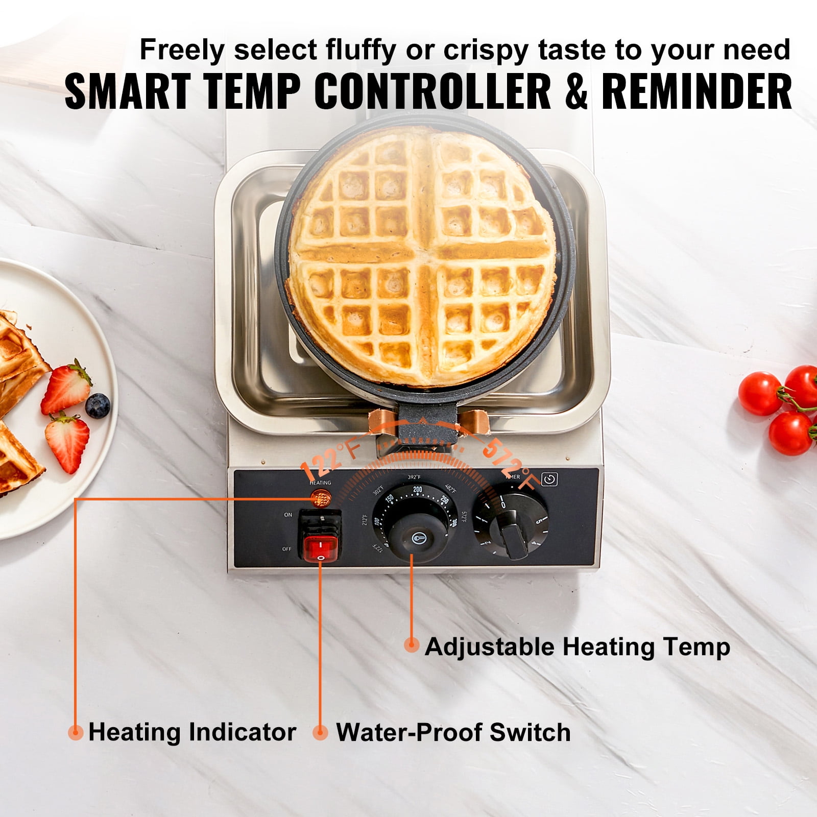 KFFKFF 1300W Rotatable Non-Stick Waffle Iron 120V Commerical Round Waffle Maker