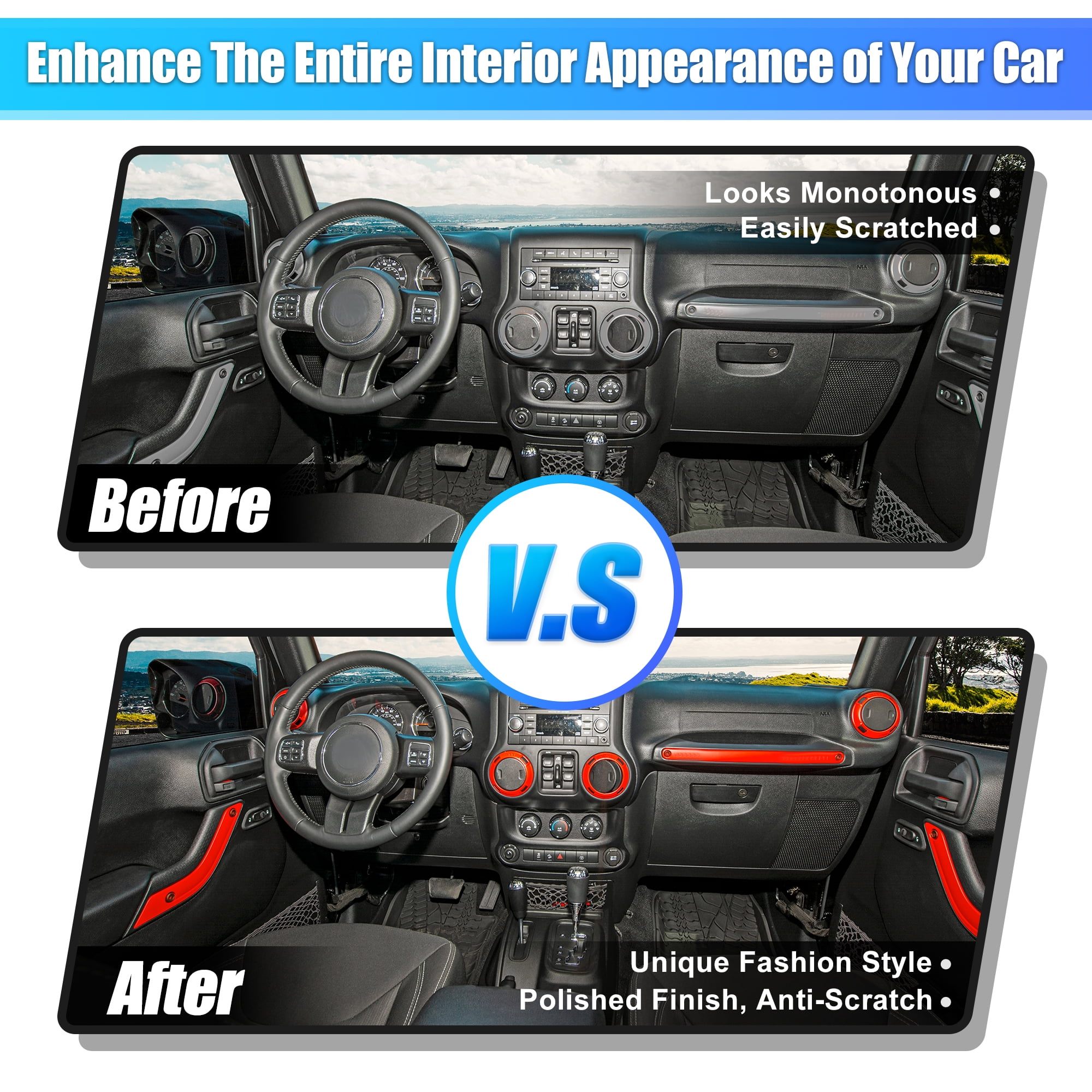21 Pcs Full Set Car Interior Cover Trim Kit for Jeep Wrangler 2011-2017 for Jeep Wrangler JK 2018 Red