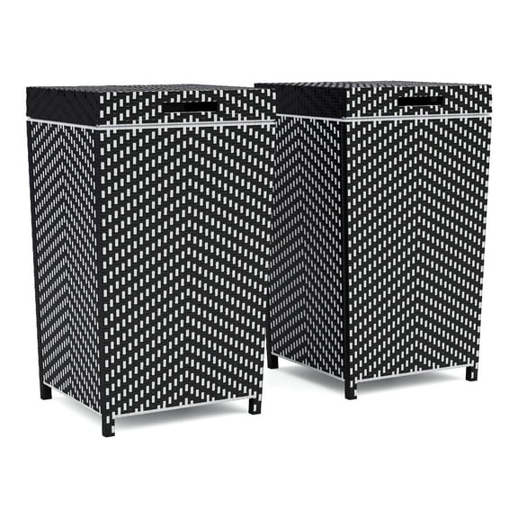 Furniture of America Azur Aluminum Patio Trash Cans in Black (Set of 2)