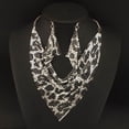 thumbnail image 5 of harmtty 2Pcs/Set Women Triangular Scarf Sequins Charm Statement Bib Necklace Earrings,Silver, 5 of 8