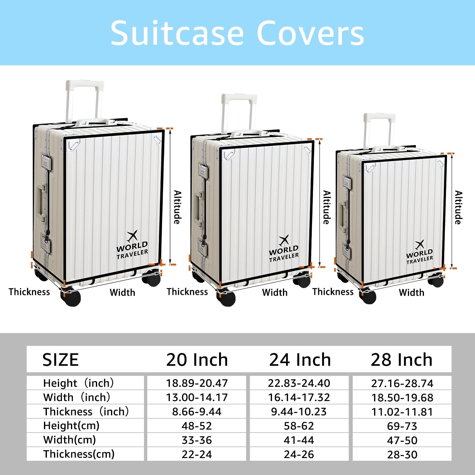 FUYGRCJ 3 Pieces Luggage Cover Protectors, Thicken PVC Suitcase Cover Set, Full Clear Suitcase Cover for 20 24 28 inch Wheeled Luggage, Waterproof Suitcase Protective Covers for Travelling