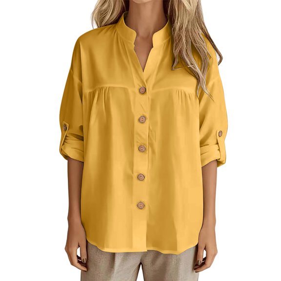 Njagoc3 Linen Button down Shirt Women Summer Fall Fashion Long Sleeve Cotton Gauze Tops Dressy Casual Work Blouse