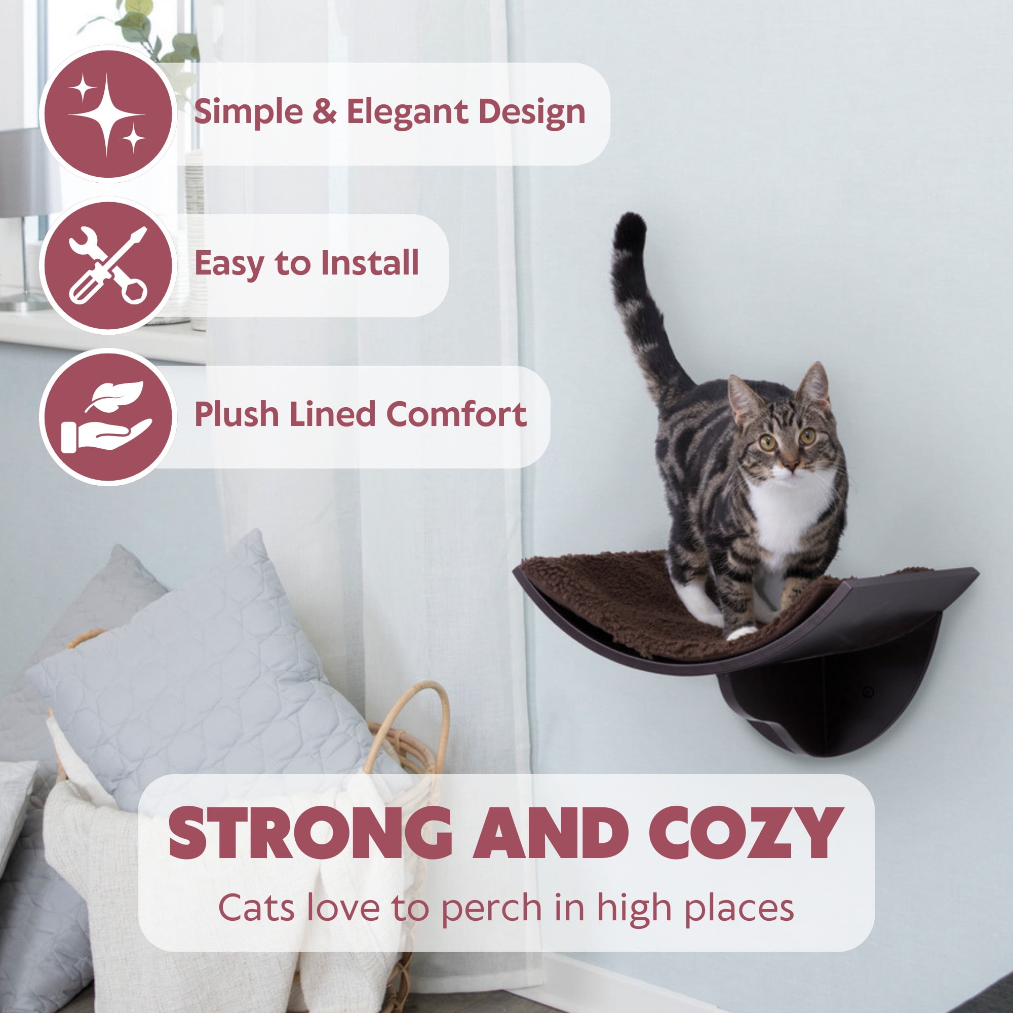 TRIXIE Lorena Space Saving Wall Mounted Cat Perch with Soft Cushion, Brown