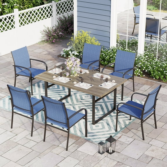 Sophia & William 7 Piece Patio Dining Set Dining Table and 6 Blue Textilene Chairs