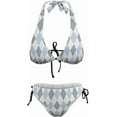 thumbnail image 4 of SKQIT Women's Halter Triangle Bikini Simple Geometry Print Tie Up Bikini Set Two Piece Swimsuit, 4 of 6