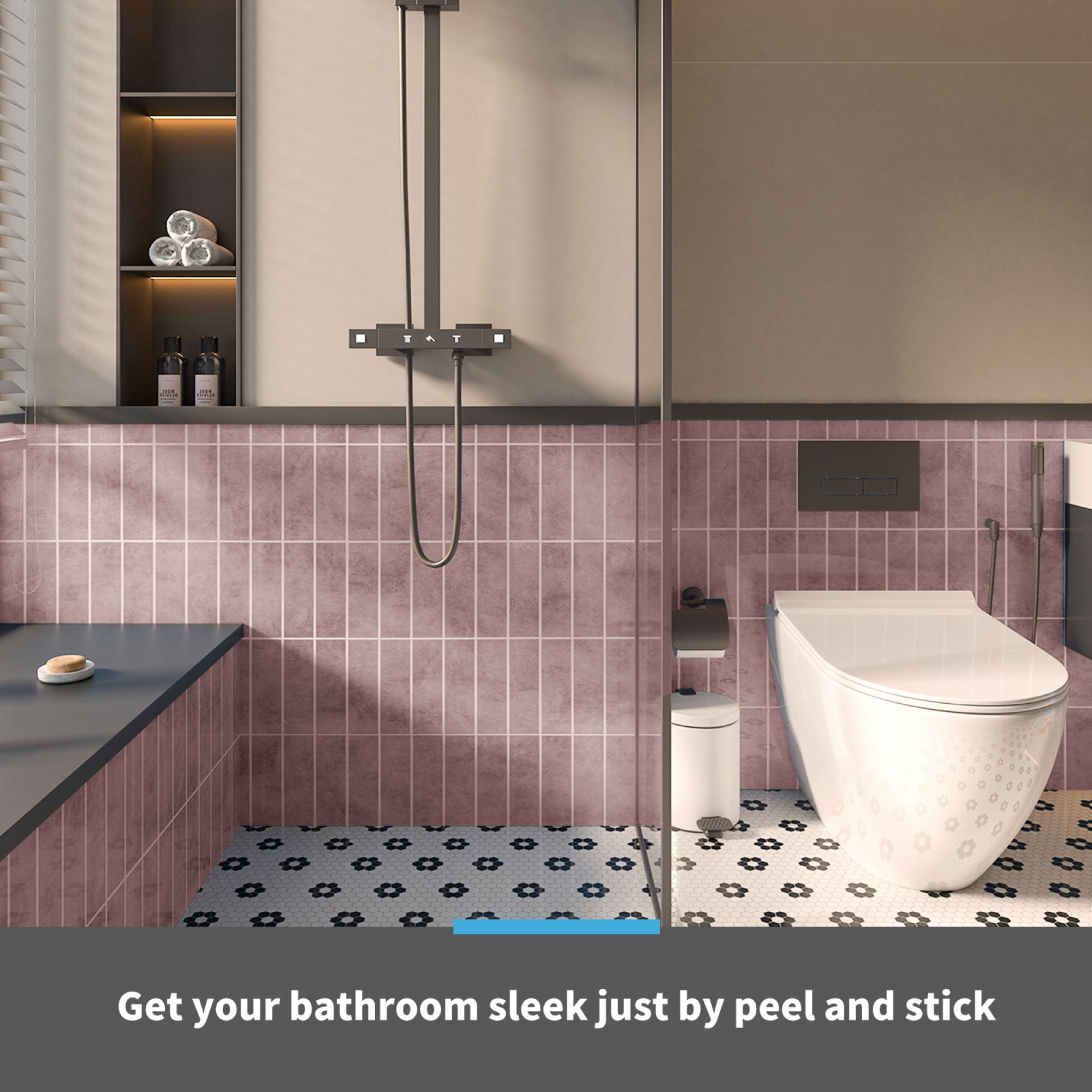 Art3dwallpanel 11.4''x9.1'' Faux Marble Peel & Stick Backsplash for Kitchen,Wall,Pink,7.2sq.ft.(Set of 10)