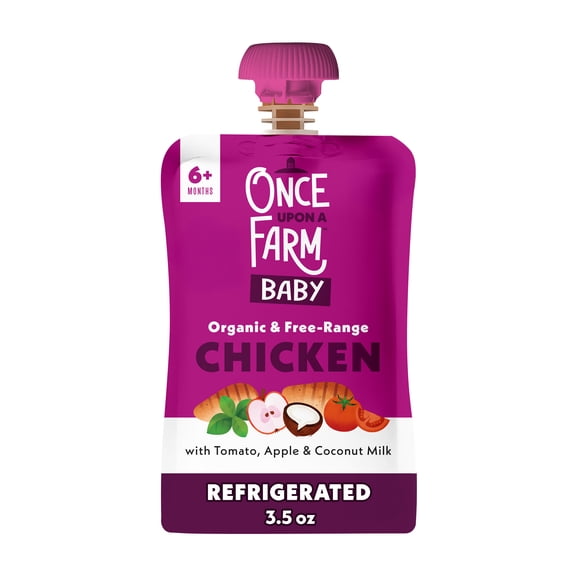 Once Upon a Farm Organic Refrigerated Baby Food Meat Protein Blend Tomato, Apple, Chicken Bone Broth, Chicken, 3.5oz Pouch