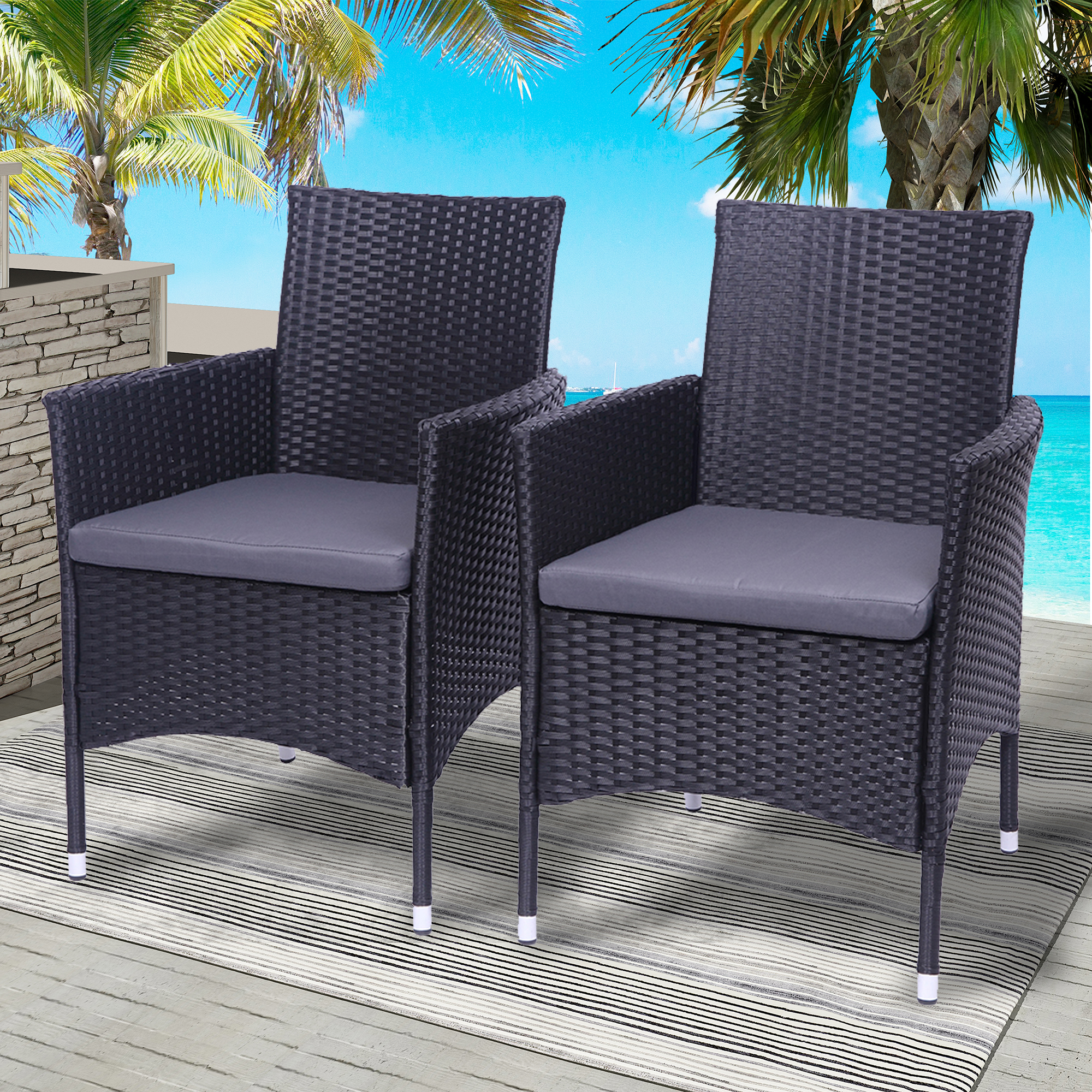 Patio Chairs Set of 2, BTMWAY All-Weather Wicker Patio Furniture Set, Heavy Duty Rattan Bistro Chairs Conversation Set, Front Porch Furniture Outdoor Chairs Set for Backyard Garden Balcony, Black - image 1 of 11