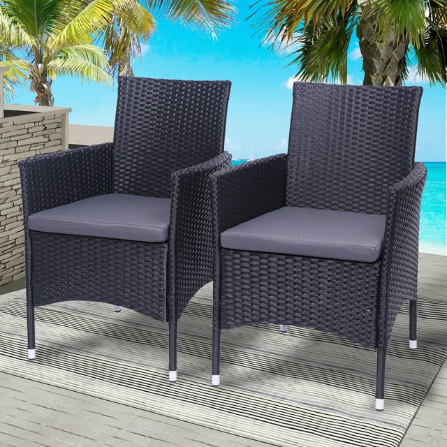 Patio Chairs Set of 2, BTMWAY All-Weather Wicker Patio Furniture Set, Heavy Duty Rattan Bistro Chairs Conversation Set, Front Porch Furniture Outdoor Chairs Set for Backyard Garden Balcony, Black