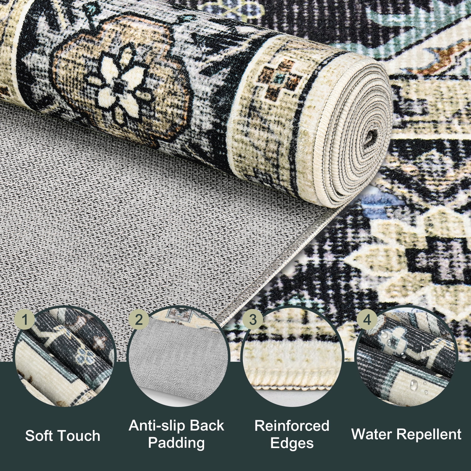 Area Rugs for Living Room, 6'x9' Washable Moroccan Neutral Geometric Low Pile Non-Slip Rug for Bedroom Kitchen Dining Room Entryway