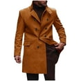 thumbnail image 2 of Timoontee Men's Stylish Trentch Coat Solid Double Breasted Pea Coat Long Sleeve Lapel Jacket Coat Daily Casual Jacket Winter Warm Overcoat Brown M, 2 of 7