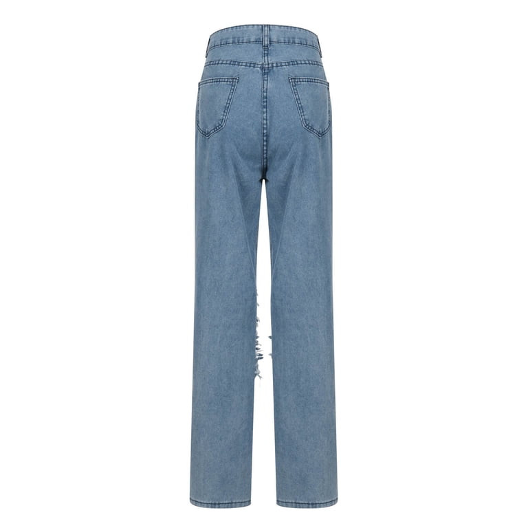 BRDFRL Women Patchwork Destroyed Raw Hem Jeans Ripped Hole Denim
