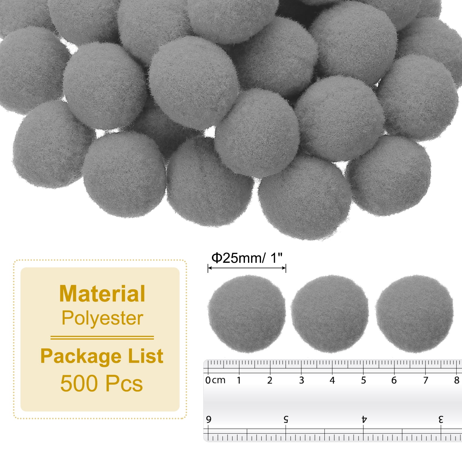 1inch Pom Poms for Crafts, 500pcs Pompoms for Crafts Puff Balls Bulk Fuzzy Balls for Hats Christmas Art DIY, Gray
