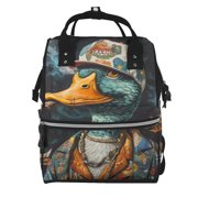 Fuzoiu Hip-Hop Duck Print Diaper Bag Backpack,Baby Essentials Travel Tote,Multi function Waterproof Diaper Bag, Travel Essentials Baby Bag - Unisex