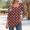 thumbnail image 2 of Charella 3/4 Length Sleeve Womens Tops Fashion Polka Dots Square Neck T-Shirts Long Hem Tee Loose Fit Blouses (XL, Wine), 2 of 5