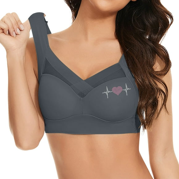 GDREDA Medium Support Bra Women's Comfortable And Sexy Transparent Shoulder Strap Cordless Backless Spongeless With Convertible Shoulder Straps Grey,XXXXL