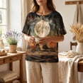 thumbnail image 4 of JULMCOMO Halloween Shirts for Women Cotton Linen Funny Witch Pumpkin Ghost Print Henley Trendy Tunic Tops Holiday Costume Graphic Tees Gray L, 4 of 9