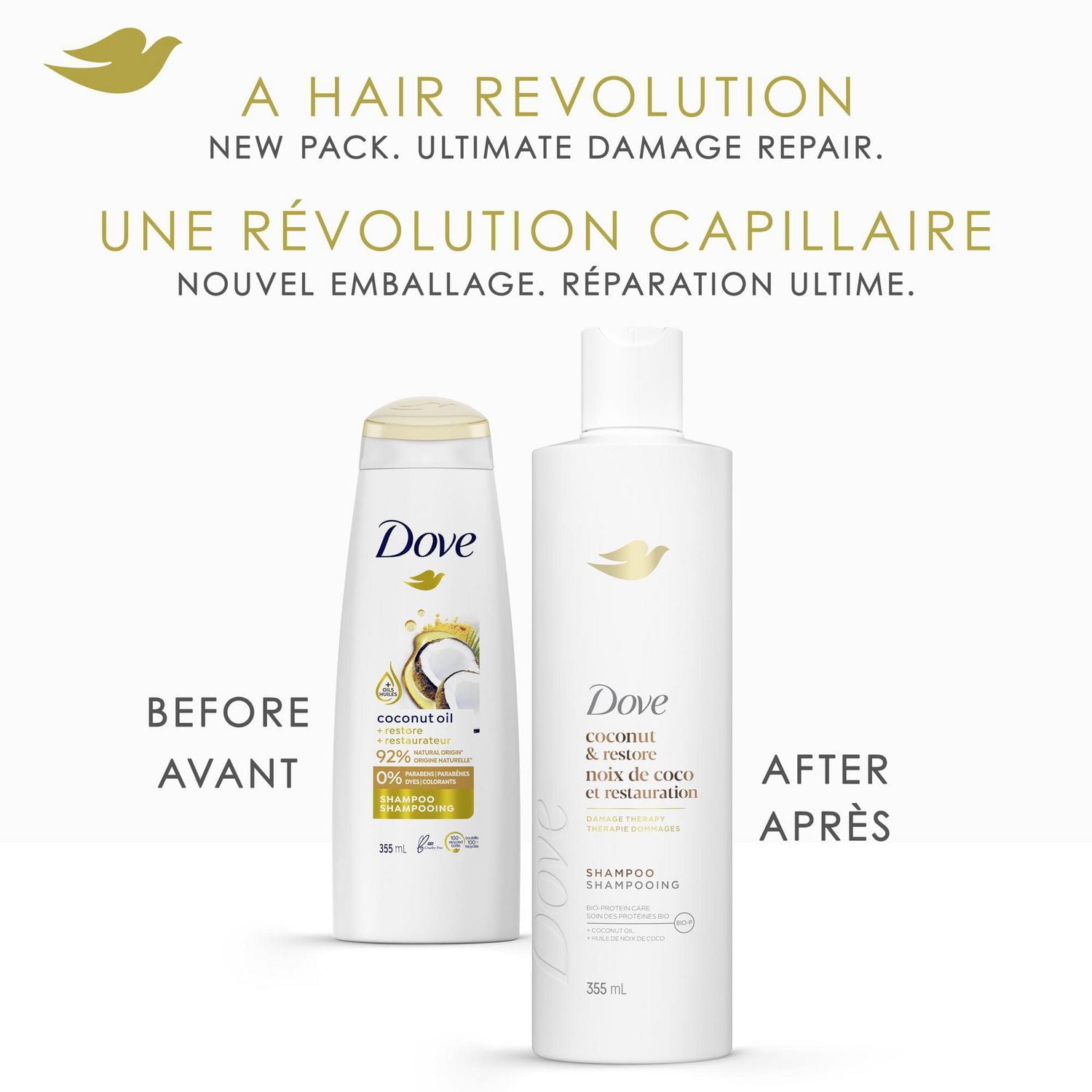 Shampoing pour Cheveux Abîmés, Dove Huile de Coco & Restauration avec Soin Bio-Protéine Liquide, 355mL 355 ML