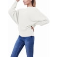 thumbnail image 4 of Women'S Solid Color Oversized Batwing Sleeve Boat Neck Long Sleeve Knit Sweater Loose Pullover White One size, 4 of 6