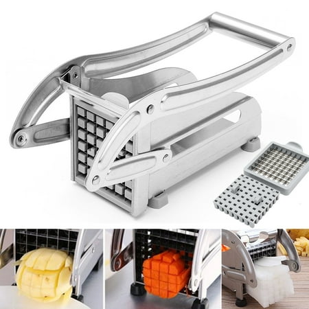 Prago French Fry Cutter Stainless Steel French Fry Cutter Home Potato Chipper Vegetable Slicer Chopper Dicer with 2 Interchangeable Grid Blades ()