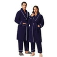 thumbnail image 2 of VNKIDY Men's Loungewear Autumn Winter Plush Thermal Robe With Contrast Trim Long Sleeve Nightrobe With Belt Design Front Pockets For Home Relaxing Versatile Homewear, 2 of 5