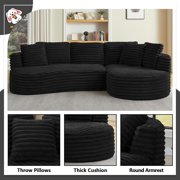 NeoKo Modern Corduroy Oversized and Curved Arm Curved Sectional Sofa with Chaise and Cushions