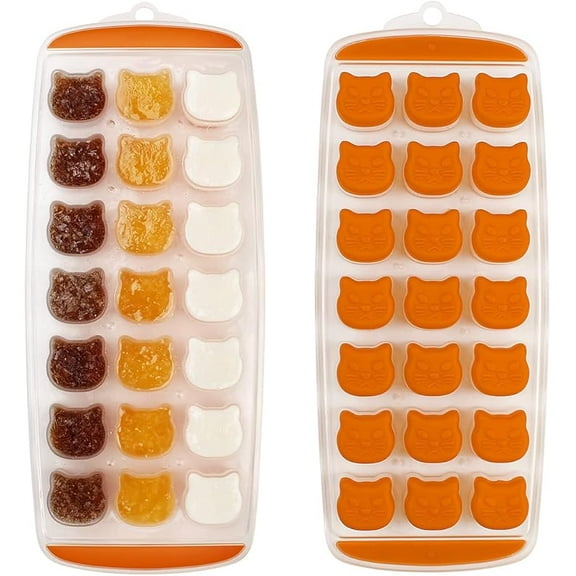 Ice Cube Tray 2 Pack, Cute Cat Shaped Ice Cube Mold,Fun Ice Tray for Make ice cube,Candy, Chocolate Mold, Easy Release, BPA free, Dishwasher Safe Orange Cat