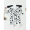 thumbnail image 3 of Bagilaanoe Newborn Baby Girl Autumn Hooded Jumpsuits Cow Print Long Sleeve Footed Bodysuit 3M 6M 12M 18M Infant Footed One Piece Romper, 3 of 7
