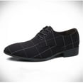thumbnail image 5 of Xfvqtps New Mens Dress Shoes Large Size British Style Grid Printing Pointy Toe Lace up Breathable Comfortable Fashion Formal Business Casual Leather Shoes Black, 5 of 9